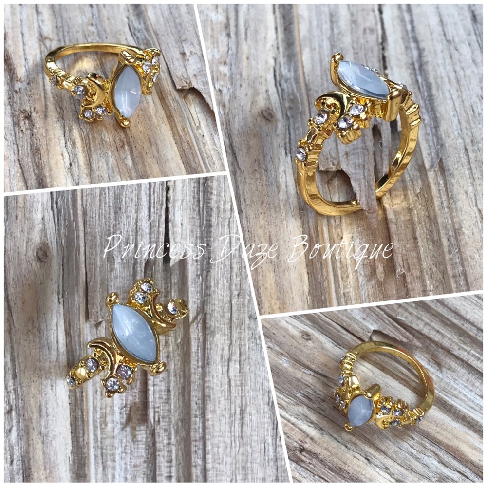 Gold Moon White Opalite Ring Size 7